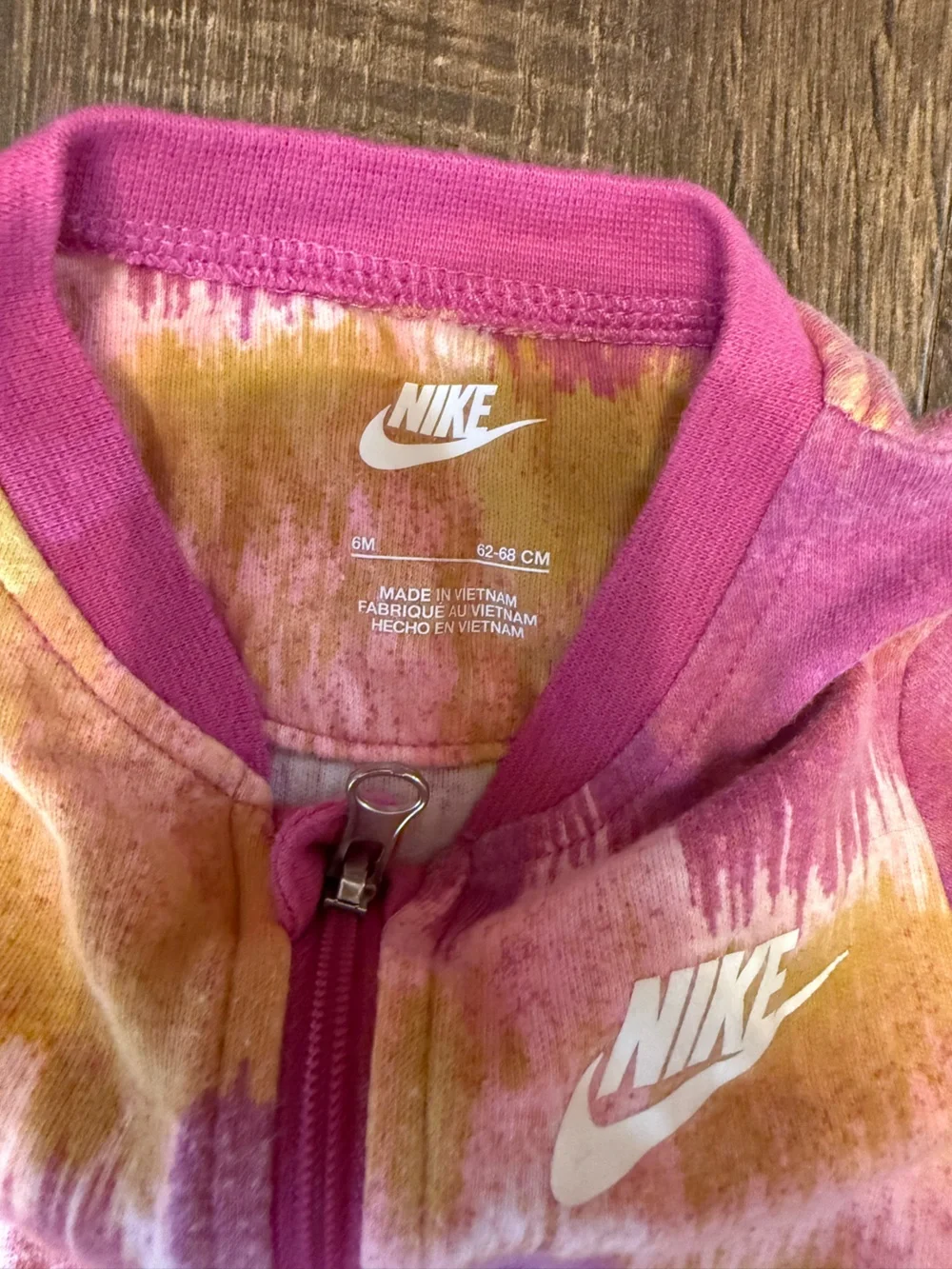 Nike Baby One-Piece Footed Zippered Romper in Pink, Yellow, Purple